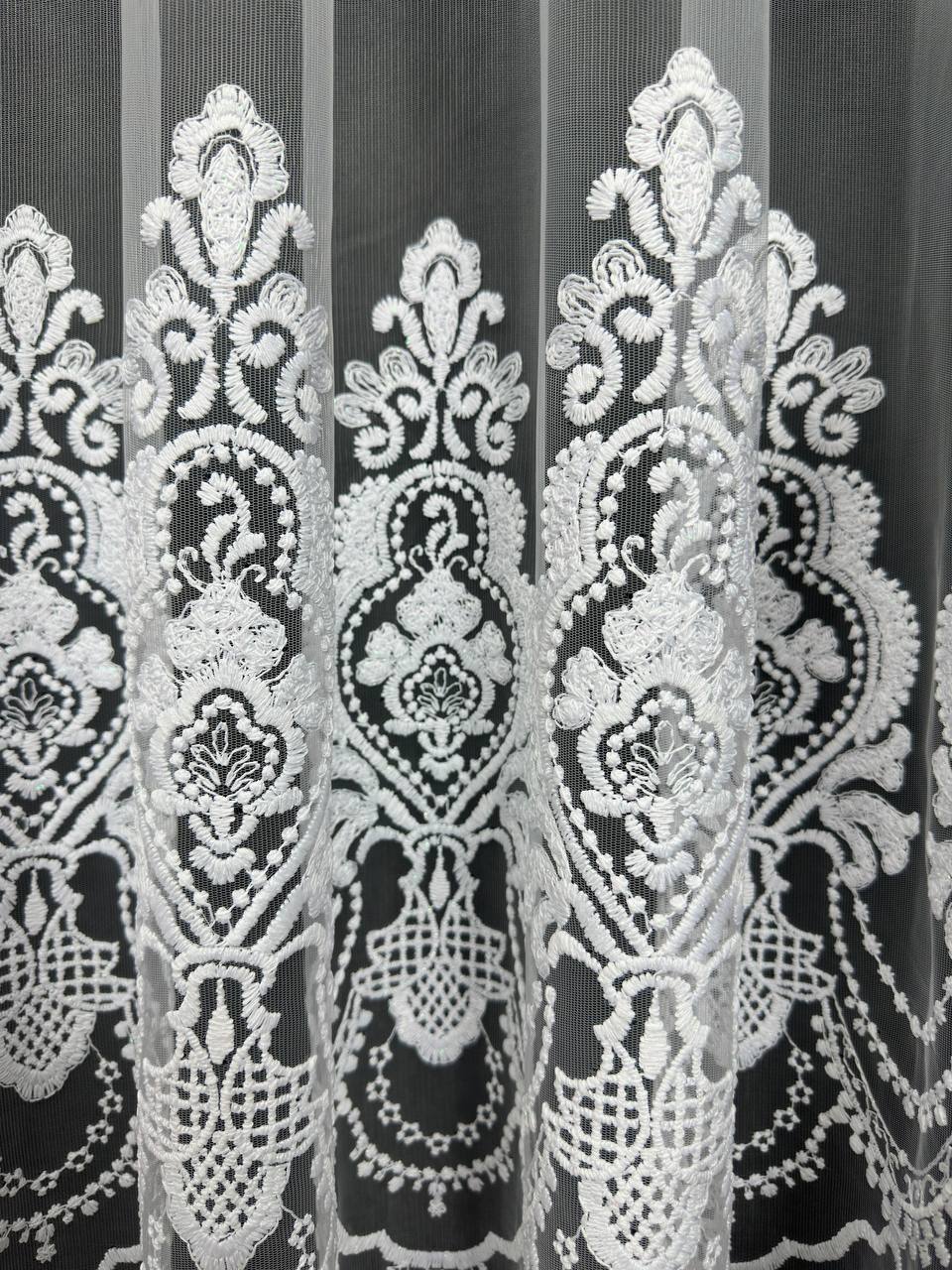 Premium quality sheer curtain with embroidery on the base, white color