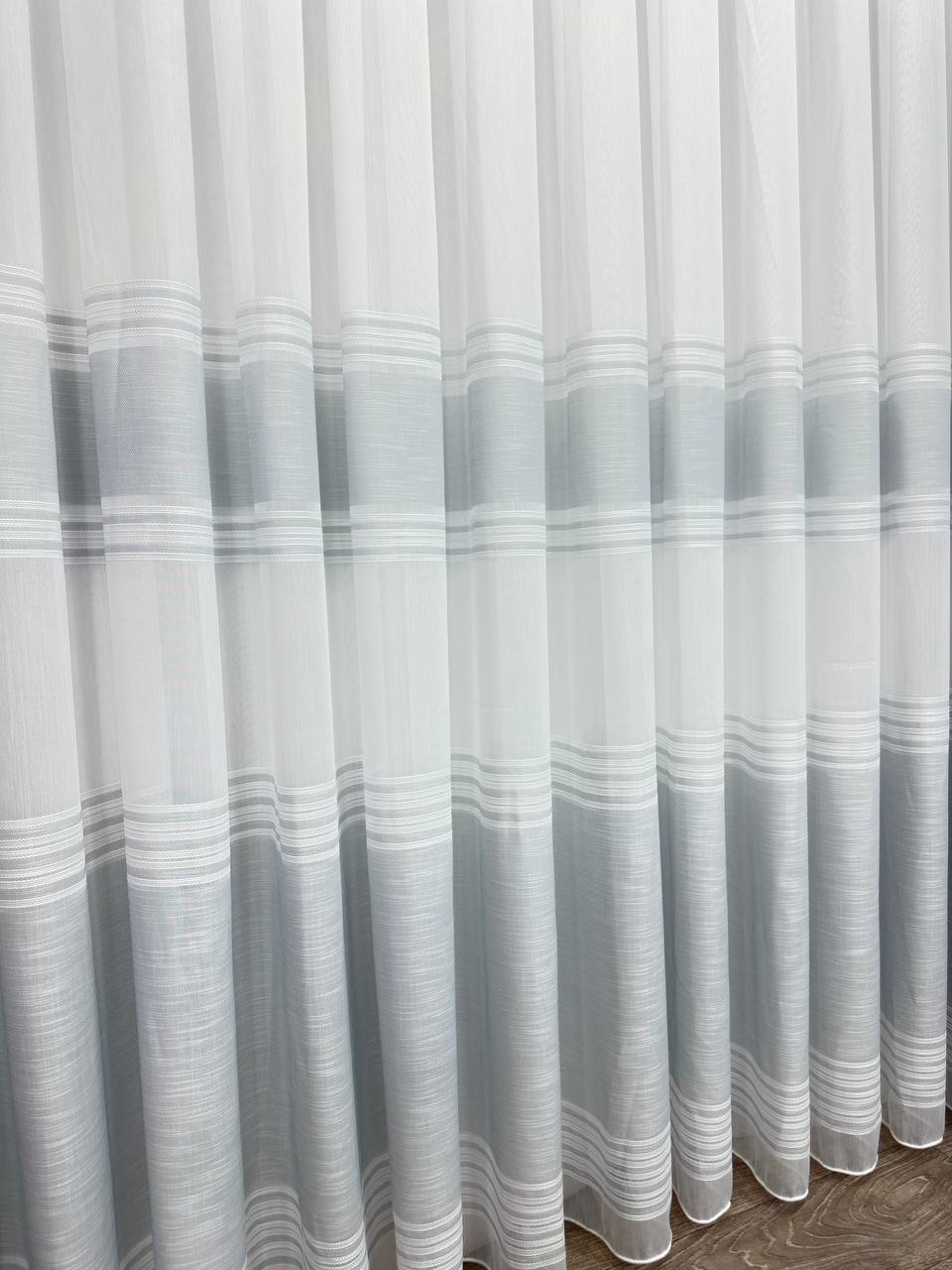 Bamboo-based sheer curtain with linen stripes, gray color