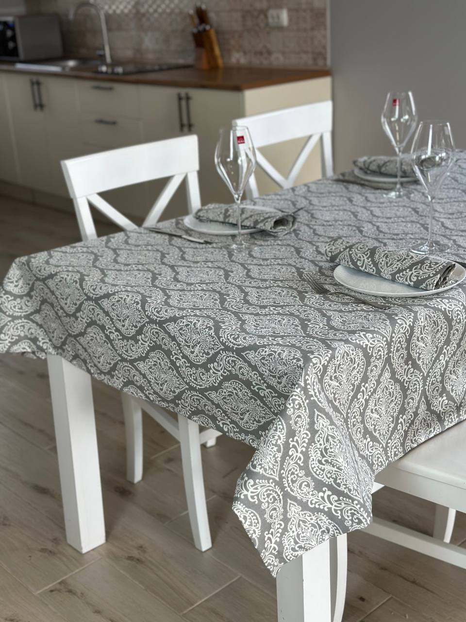 Linen waterproof tablecloth with Teflon, Geometry collection, luxury quality (custom or standard size)