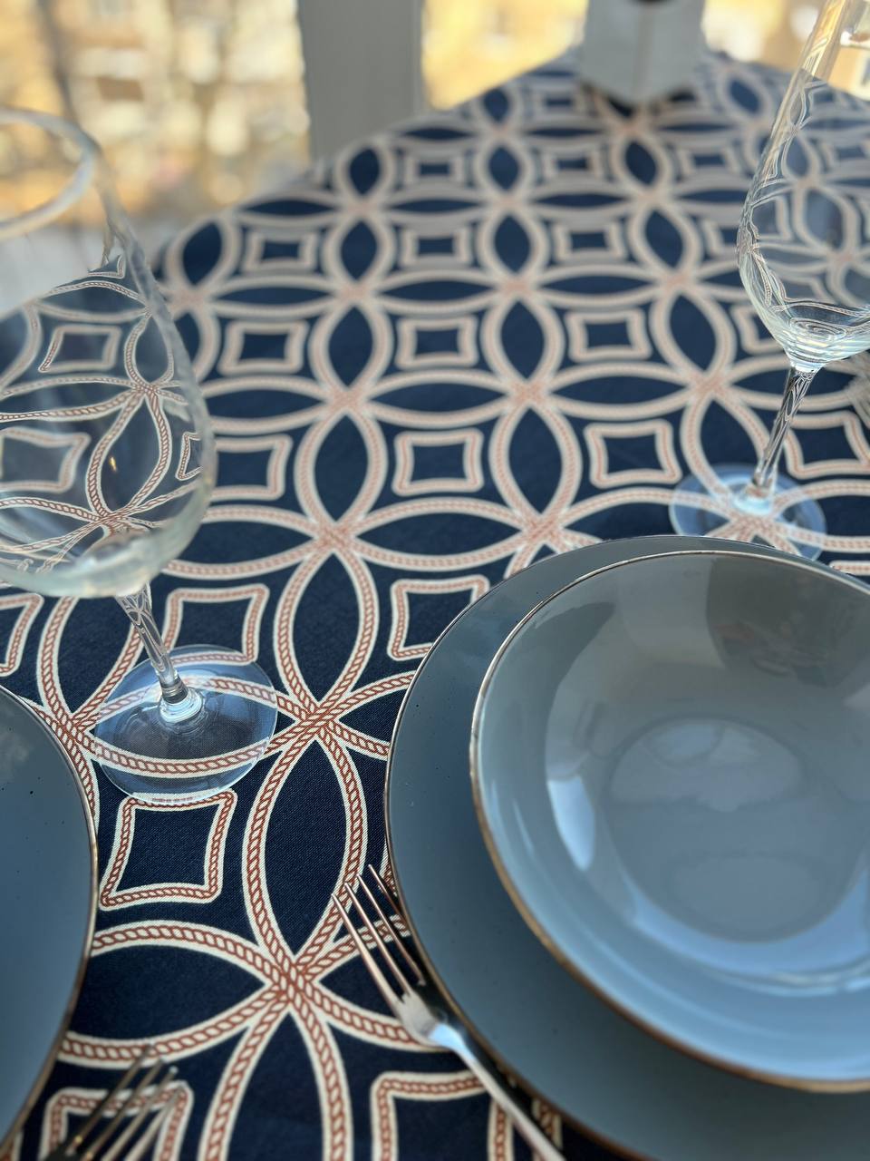Linen waterproof tablecloth with Teflon, Geometry collection, luxury quality (custom or standard size)