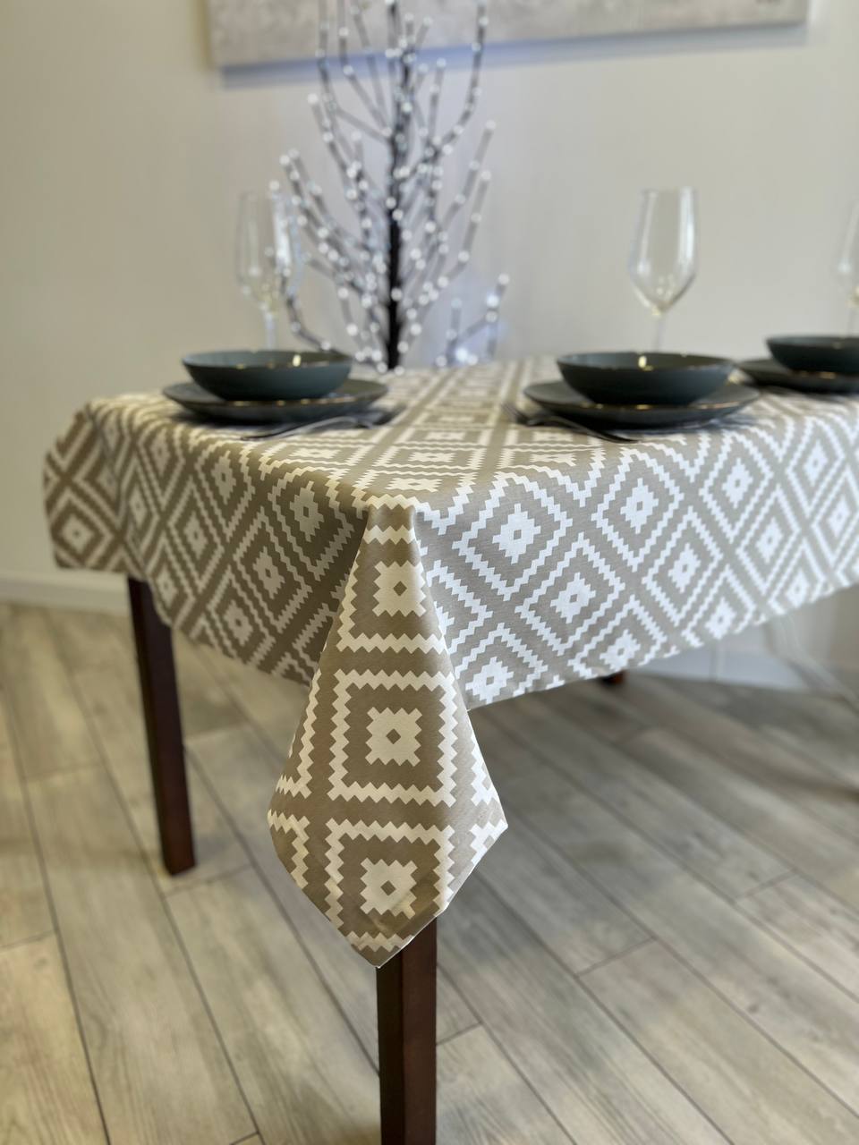 Linen waterproof tablecloth with Teflon, Geometry collection, luxury quality (custom or standard size)