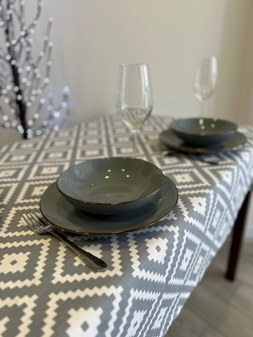 Linen waterproof tablecloth with Teflon, Geometry collection, luxury quality (custom or standard size)