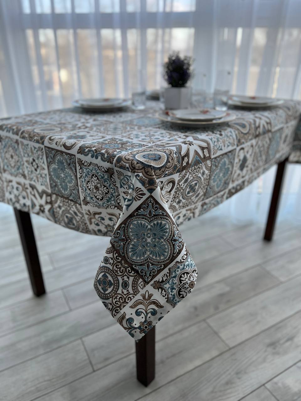 Linen waterproof tablecloth with Teflon, Geometry collection, luxury quality (custom or standard size)