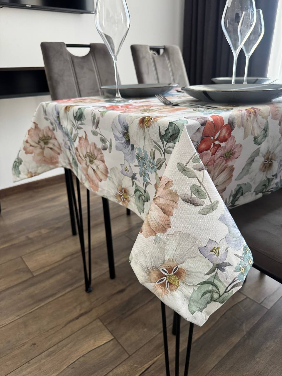 Linen waterproof tablecloth with Teflon, Geometry collection, luxury quality (custom or standard size)