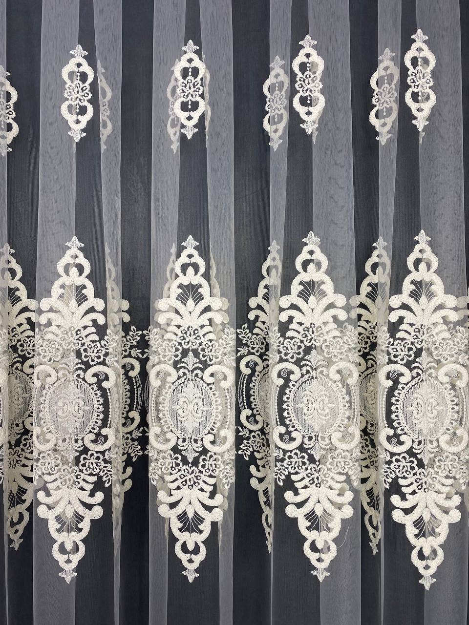 Sheer curtain with beautiful embroidery, milk color