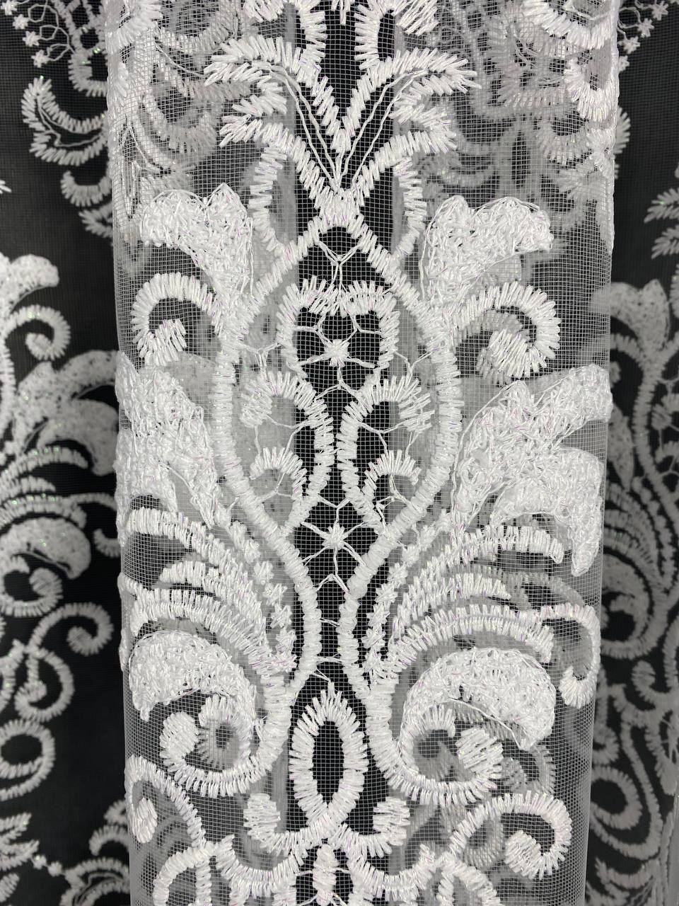 Sheer curtain with beautiful embroidery, white color