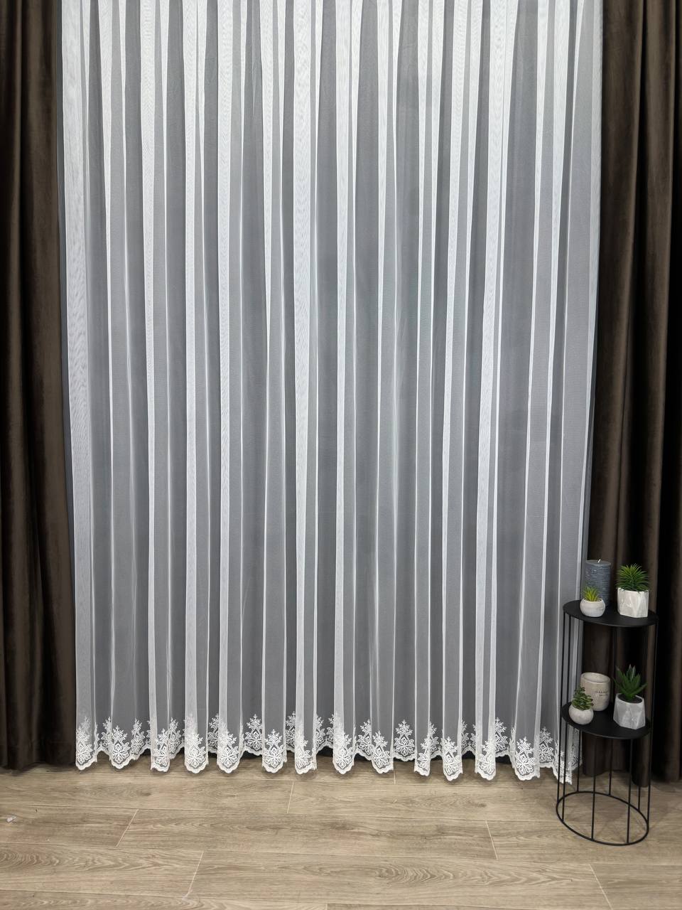 Sheer curtain with embroidered bottom, milk color