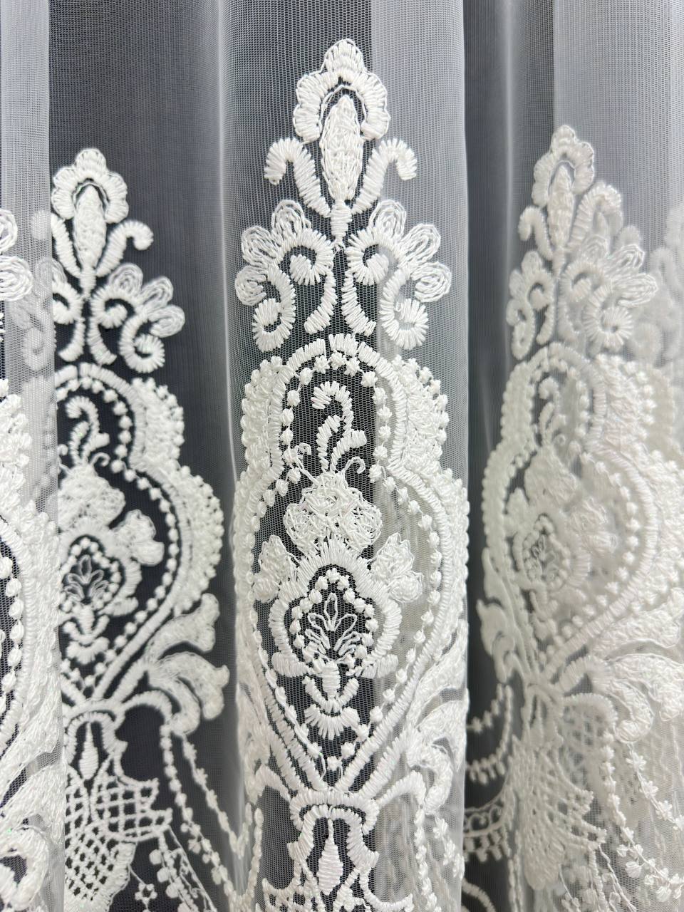 Premium quality sheer curtain with embroidery on the base, milk color