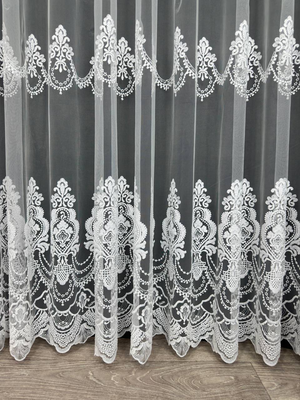 Premium quality sheer curtain with embroidery on the base, white color
