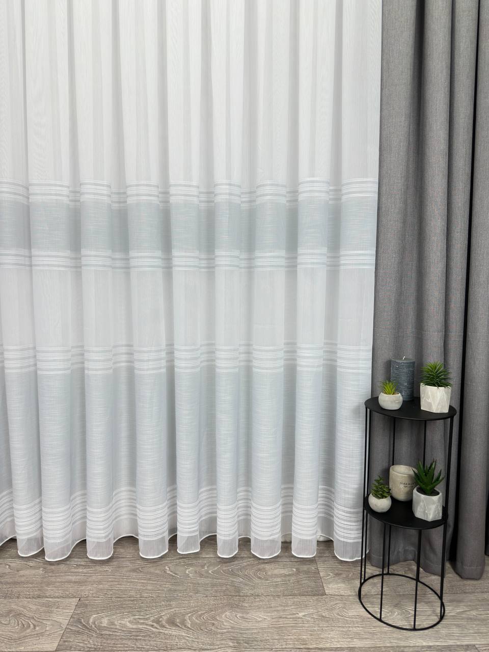 Bamboo-based sheer curtain with linen stripes, gray color