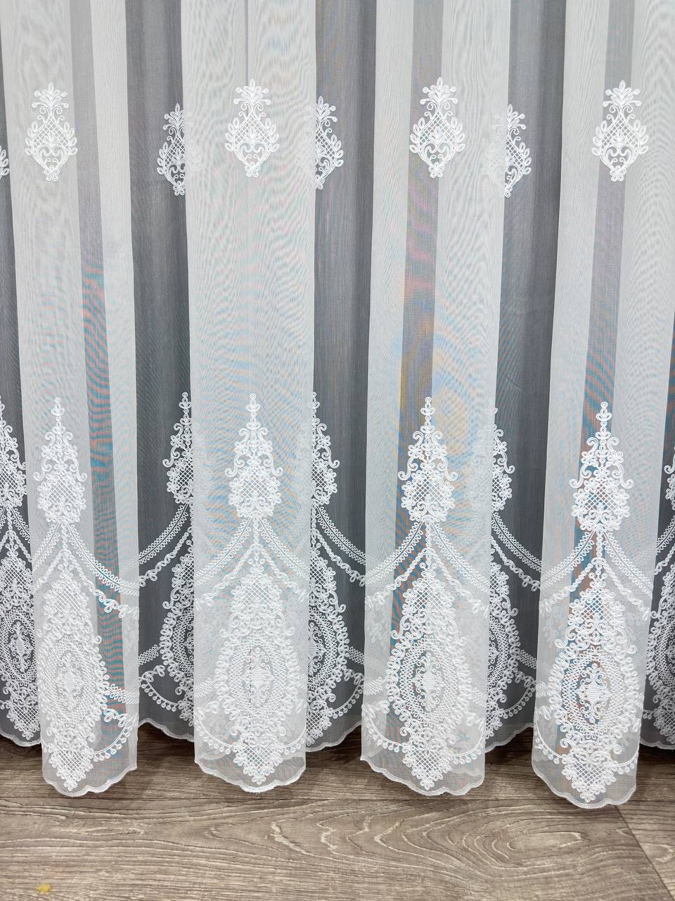 Bamboo-based sheer curtain with beautiful embroidery, white color
