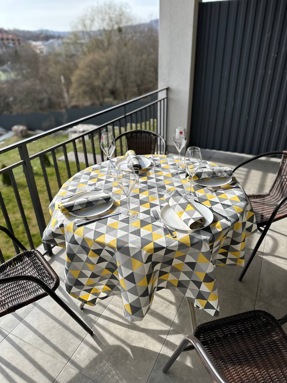 Linen waterproof tablecloth with Teflon, Geometry collection, luxury quality (custom or standard size)