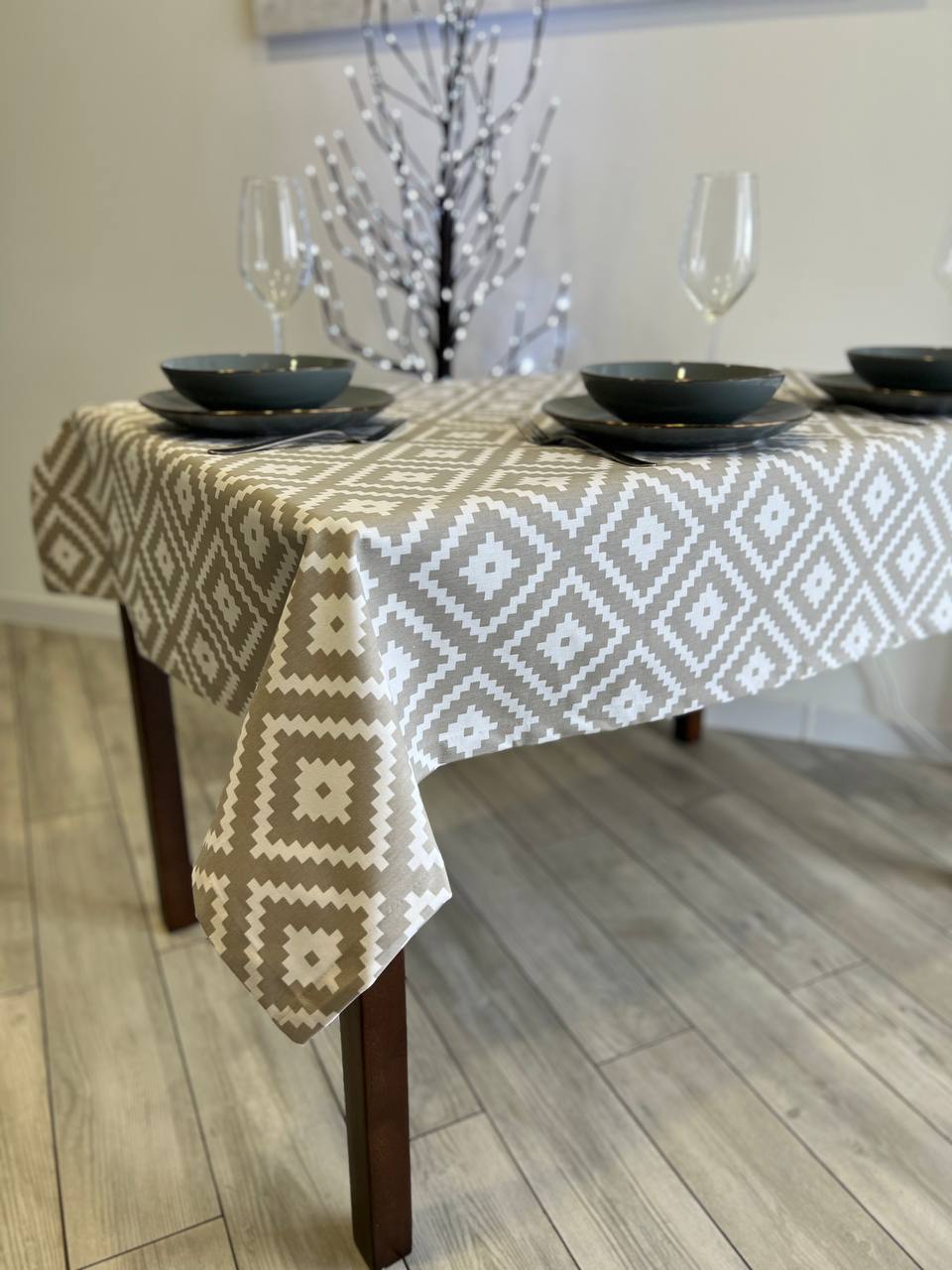 Linen waterproof tablecloth with Teflon, Geometry collection, luxury quality (custom or standard size)