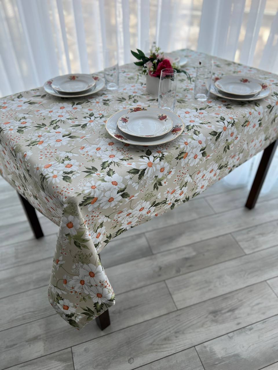 Linen waterproof tablecloth with Teflon, Geometry collection, luxury quality (custom or standard size)