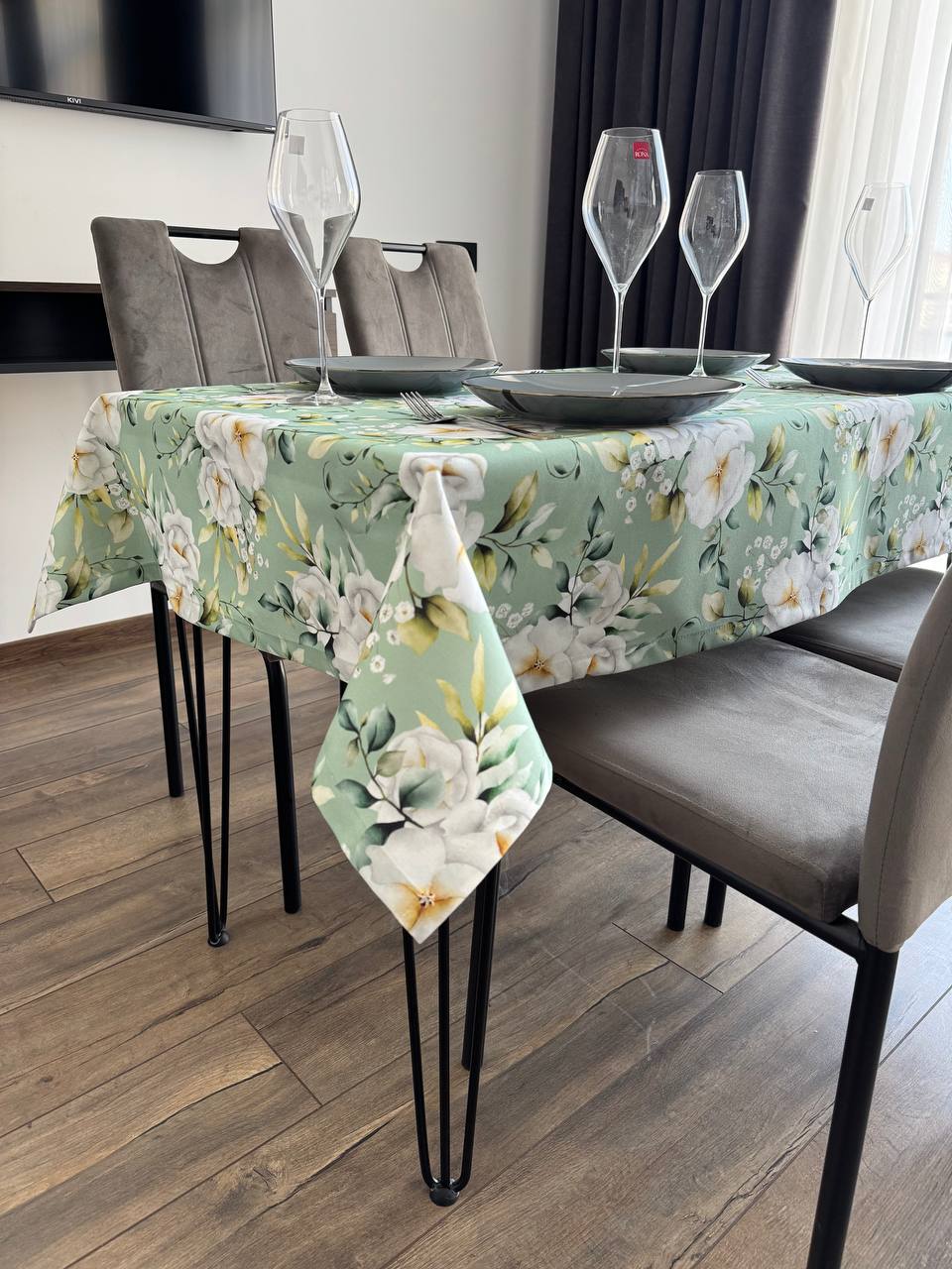 Linen waterproof tablecloth with Teflon, Geometry collection, luxury quality (custom or standard size)