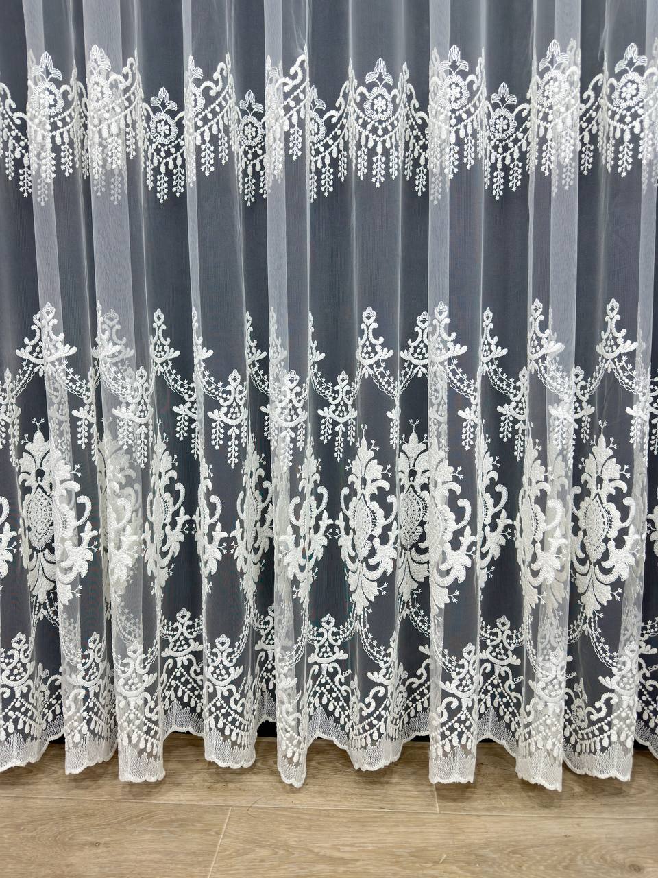 Sheer curtain with beautiful embroidery, milk color