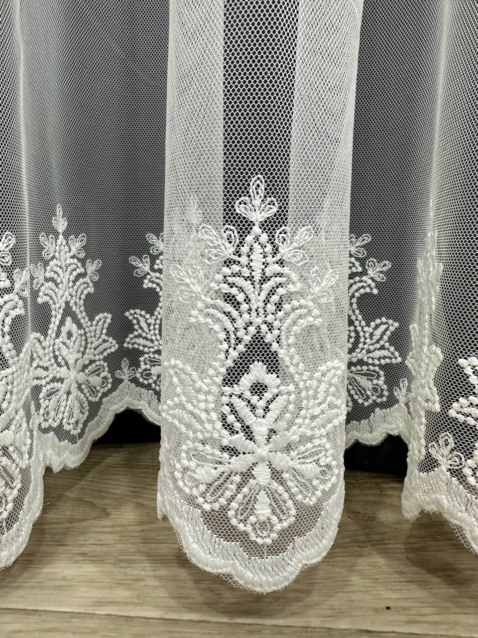 Sheer curtain with embroidered bottom, milk color