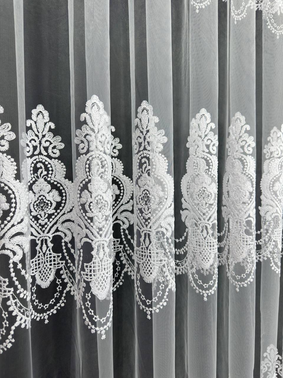 Premium quality sheer curtain with embroidery on the base, white color