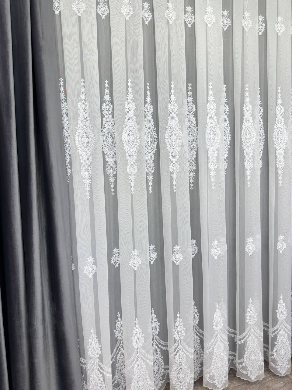 Bamboo-based sheer curtain with beautiful embroidery, white color