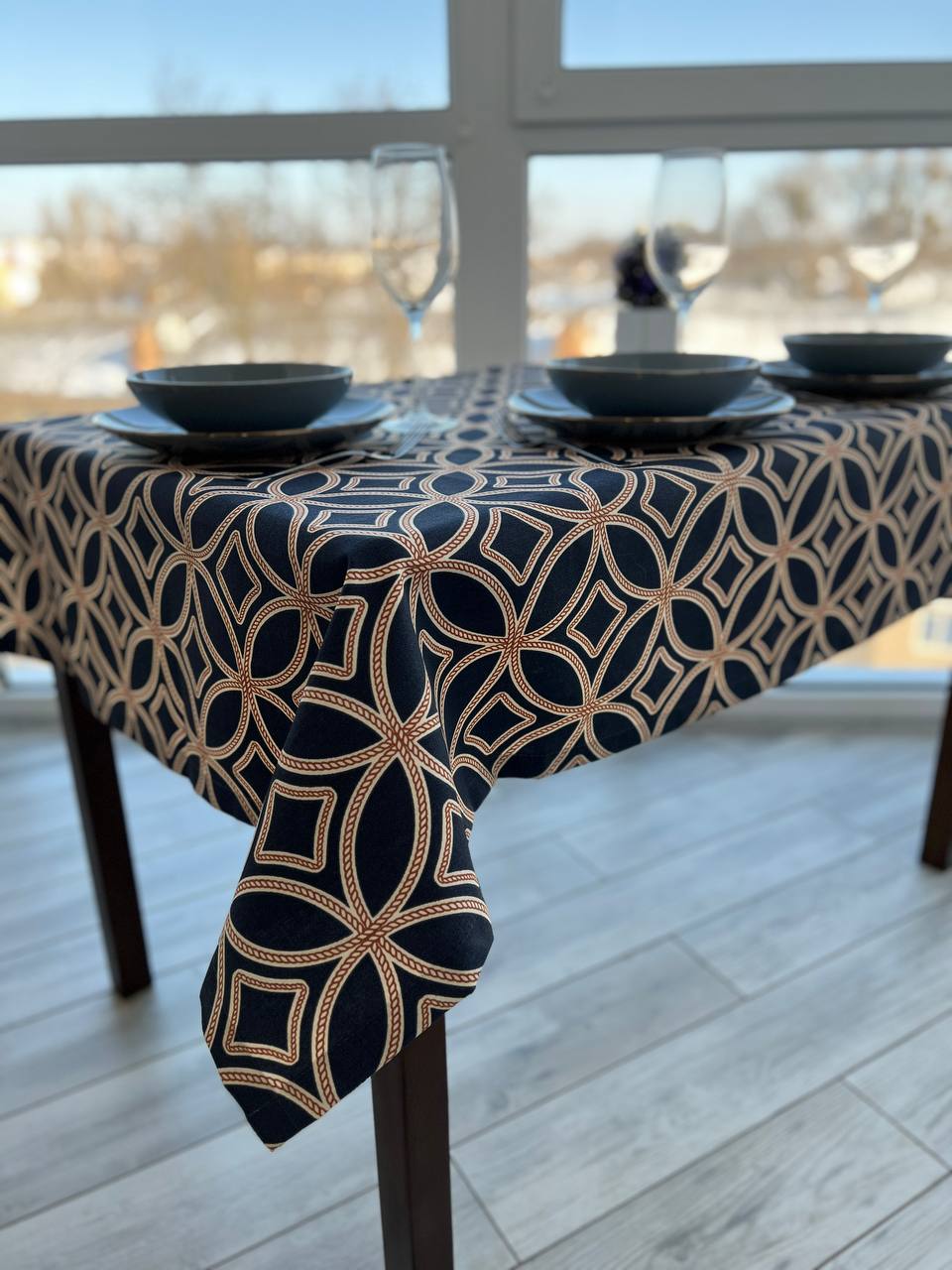 Linen waterproof tablecloth with Teflon, Geometry collection, luxury quality (custom or standard size)