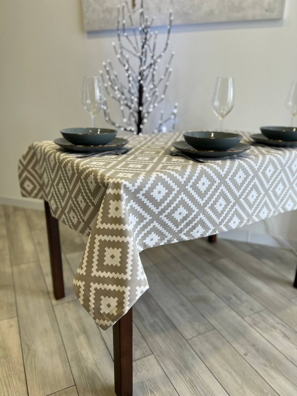 Linen waterproof tablecloth with Teflon, Geometry collection, luxury quality (custom or standard size)