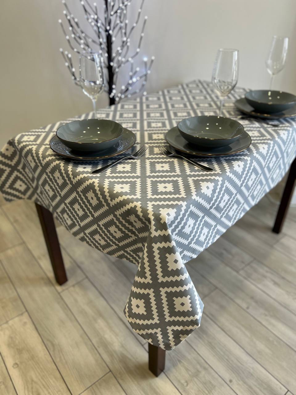 Linen waterproof tablecloth with Teflon, Geometry collection, luxury quality (custom or standard size)