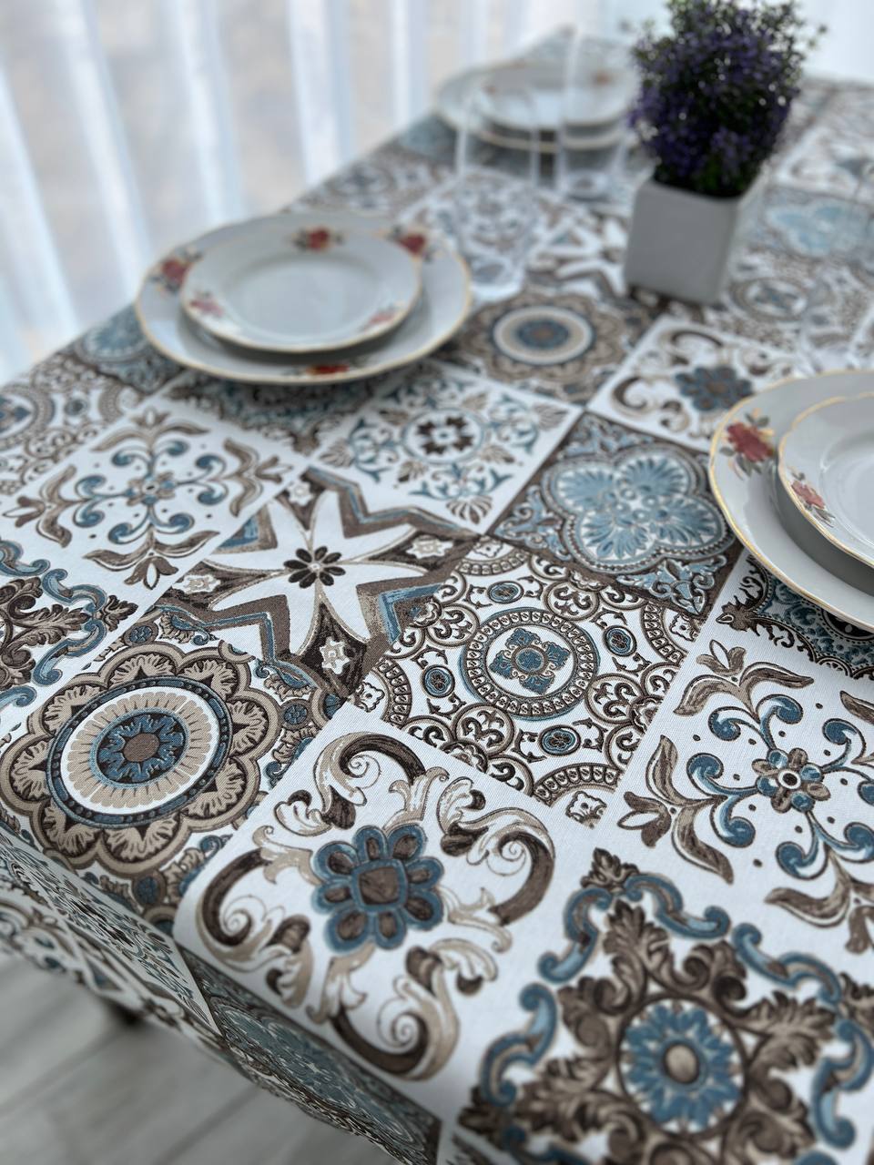 Linen waterproof tablecloth with Teflon, Geometry collection, luxury quality (custom or standard size)