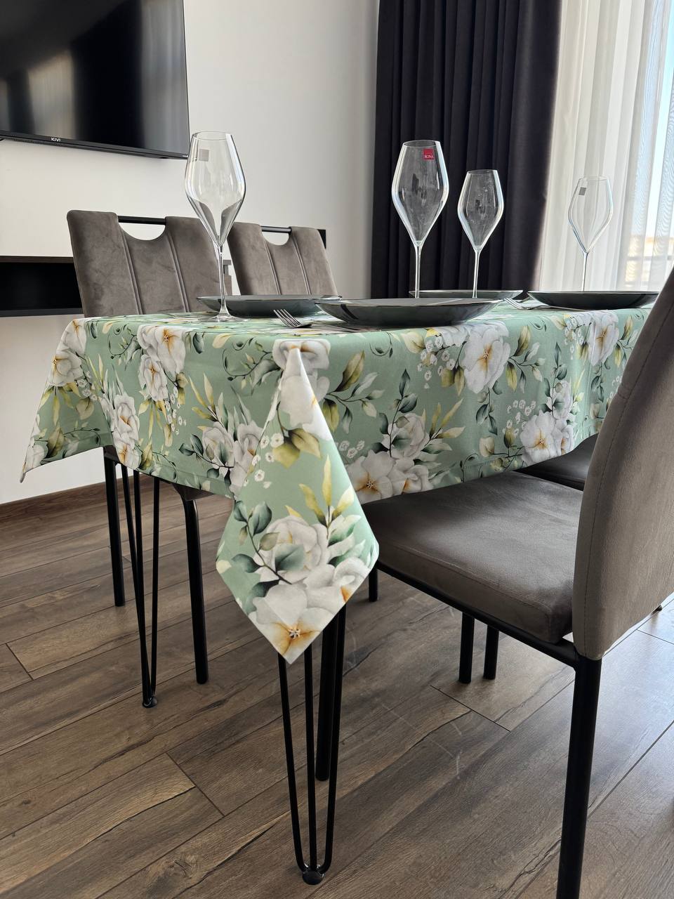 Linen waterproof tablecloth with Teflon, Geometry collection, luxury quality (custom or standard size)
