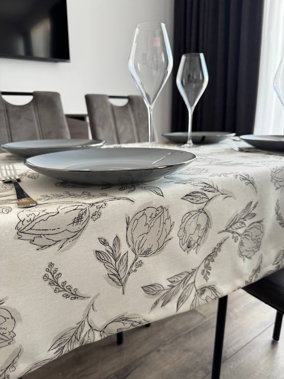 Linen waterproof tablecloth with Teflon, Geometry collection, luxury quality (custom or standard size)