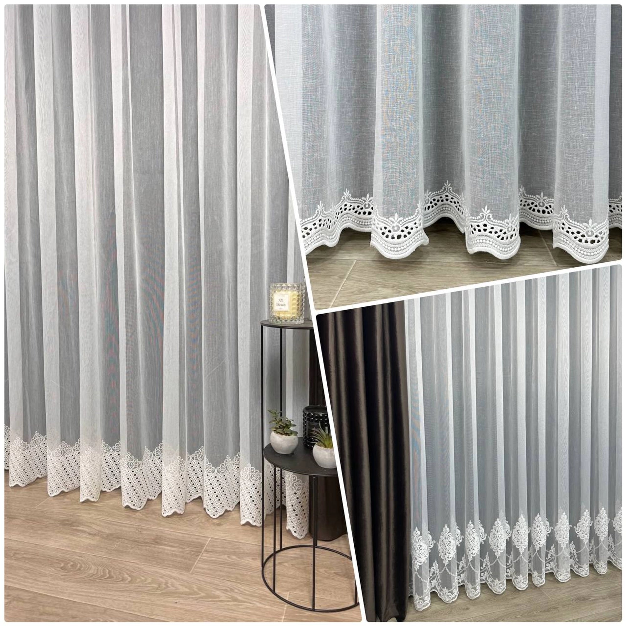 Embroidered sheer curtains at the bottom