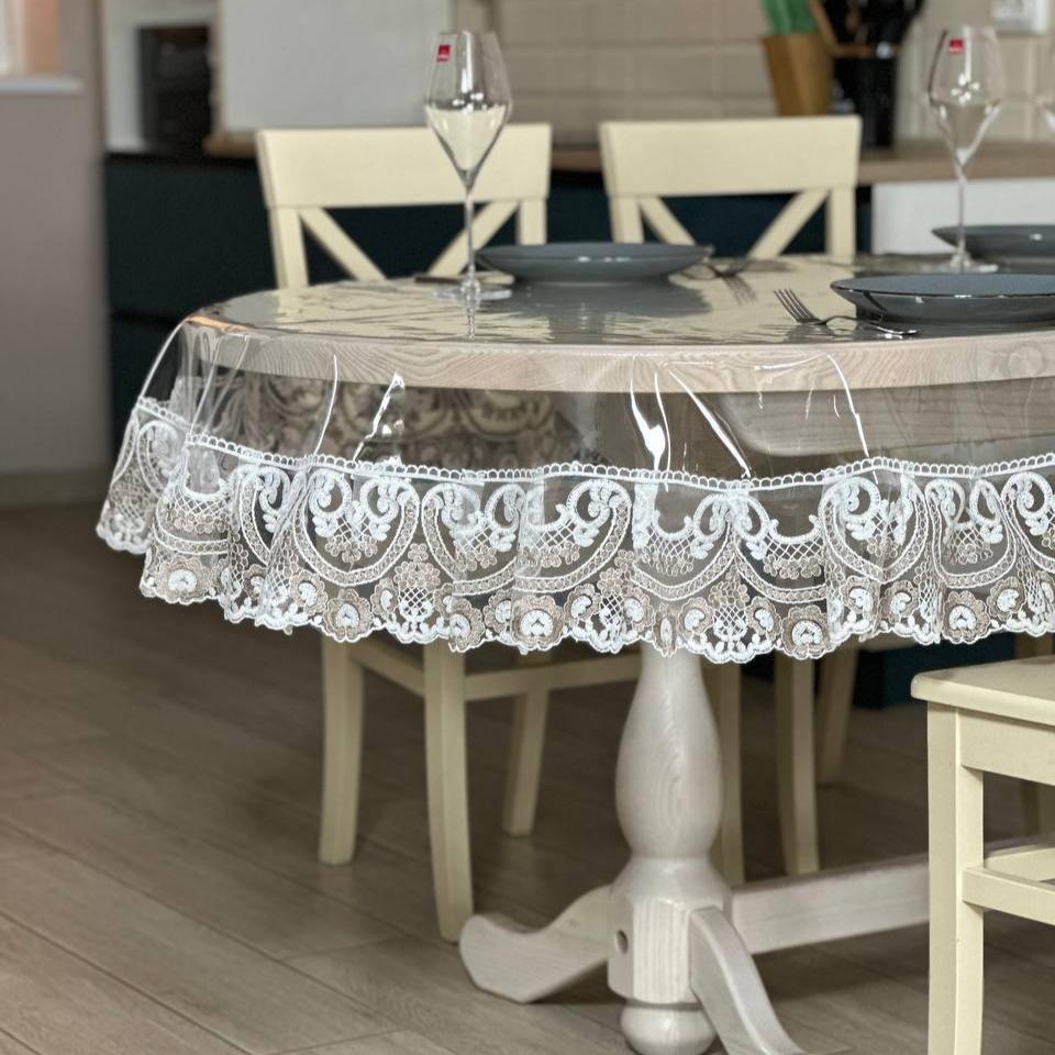 Silicone tablecloth with Vinzelles lace, 2 colors: milk and Cappuccino (custom size or standard size)