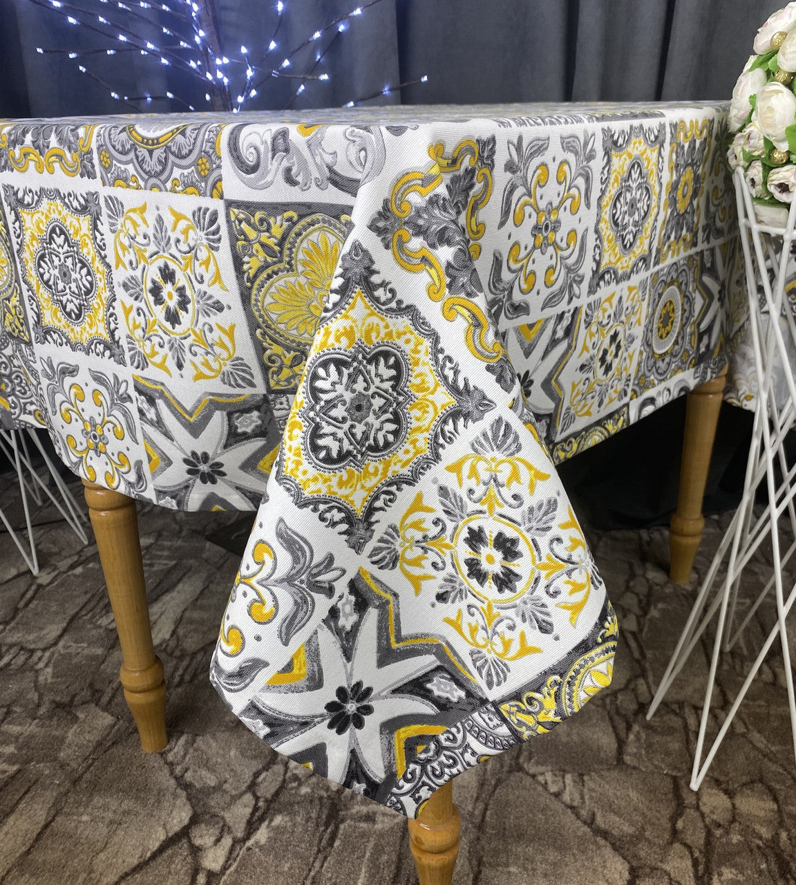 Linen waterproof tablecloth with Teflon, Geometry collection,  luxury quality (custom or standard size)