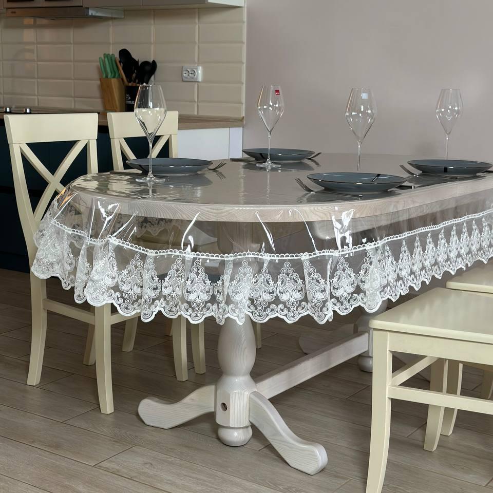 Silicone tablecloth with Richelieu lace, color: Milk (custom size or standard size)