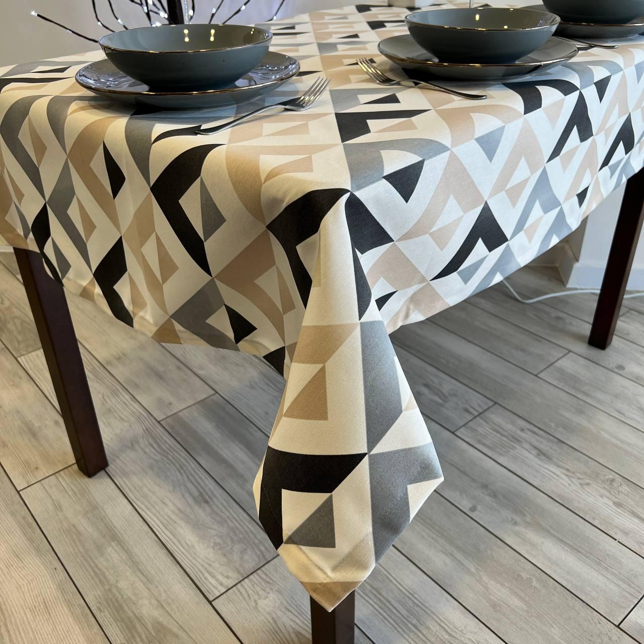 Linen waterproof tablecloth with Teflon, Geometry collection,  luxury quality (custom or standard size)