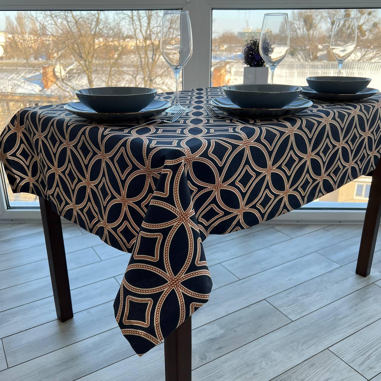 Linen waterproof tablecloth with Teflon, Geometry collection,  luxury quality (custom or standard size)