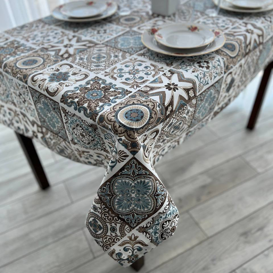 Linen waterproof tablecloth with Teflon, Geometry collection,  luxury quality (custom or standard size)