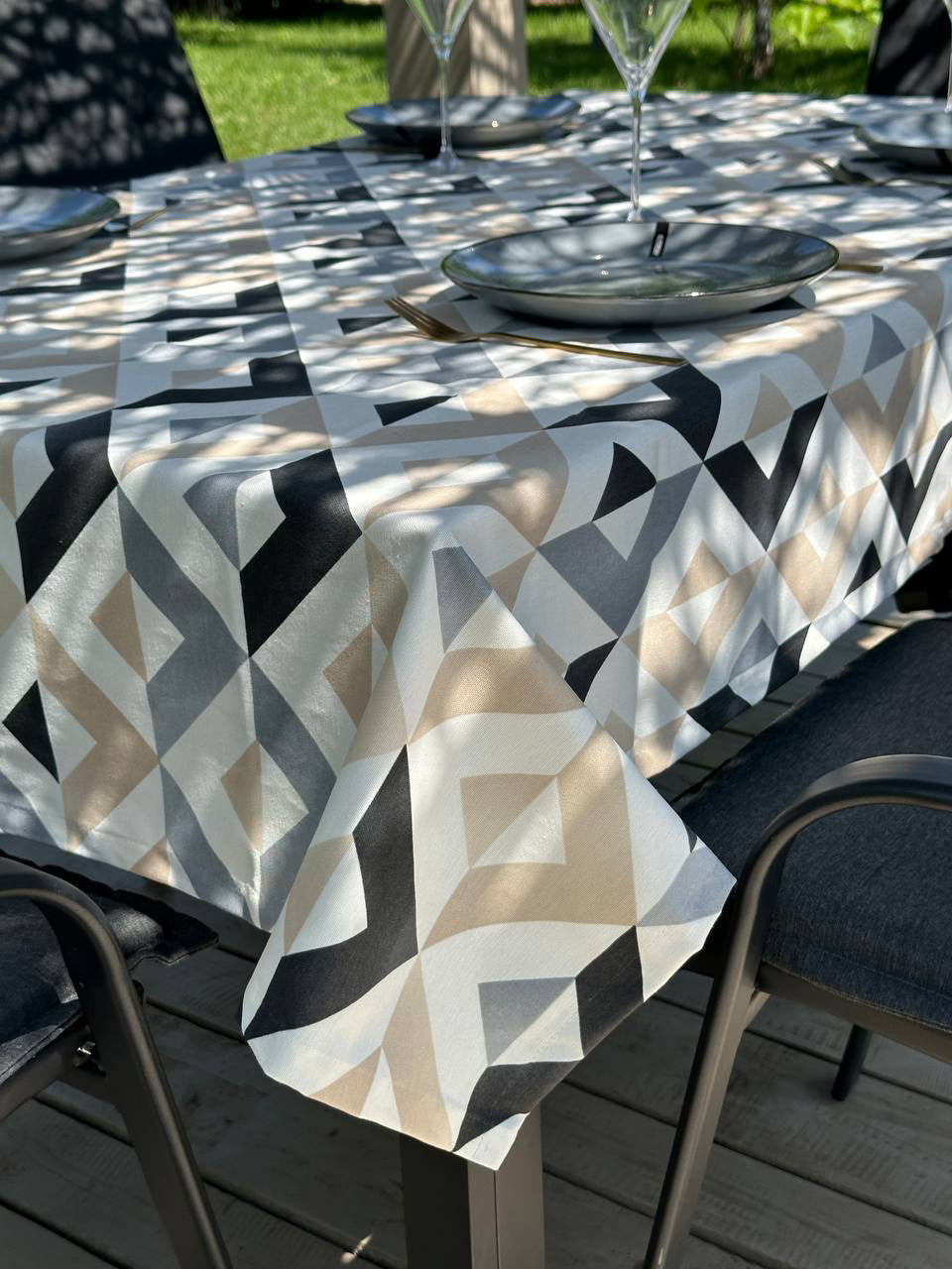 Linen waterproof tablecloth with Teflon, Geometry collection,  luxury quality (custom or standard size)
