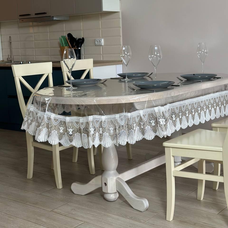 Silicone tablecloth with Versailles lace, 2 colors: milk and Cappuccino (custom size or standard size)