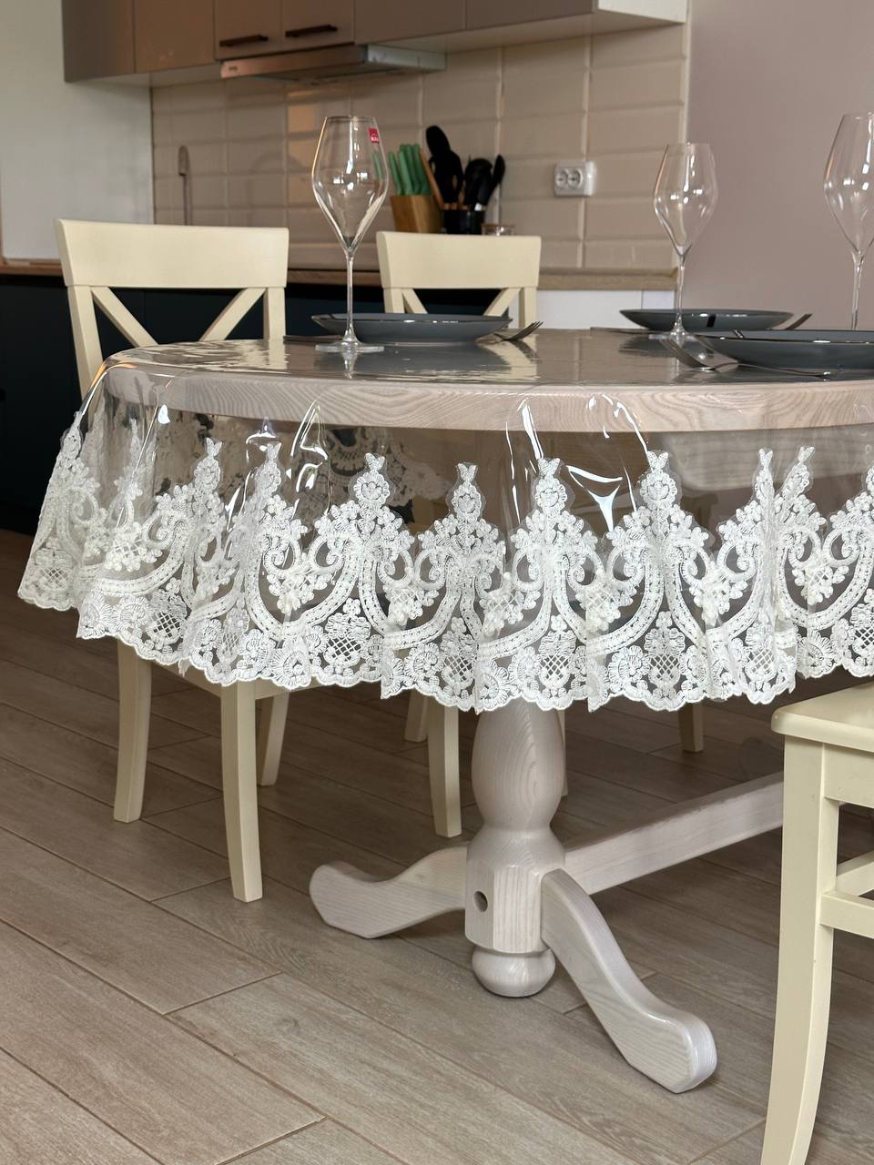 Silicone tablecloth with lace Emperor, color: Milk (custom size or standard size)