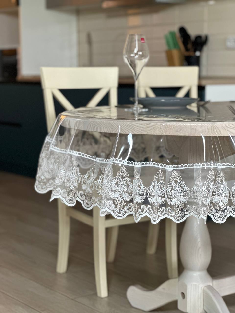 Silicone tablecloth with Richelieu lace, 2 colors: milk and Cappuccino (custom size or standard size)