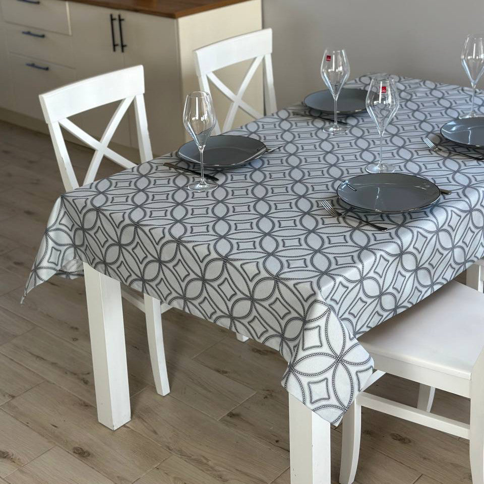 Linen waterproof tablecloth with Teflon, Geometry collection,  luxury quality (custom or standard size)