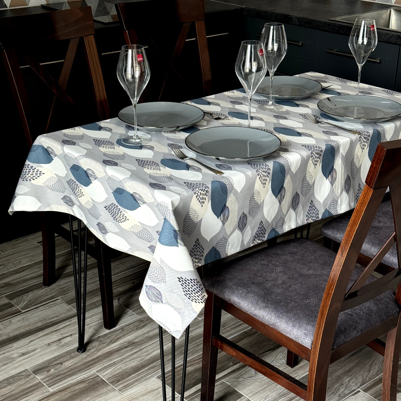 Linen waterproof tablecloth with Teflon, Geometry collection,  luxury quality (custom or standard size)