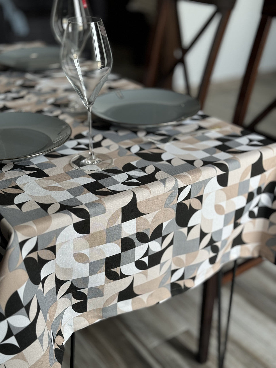 Linen waterproof tablecloth with Teflon, Geometry collection,  luxury quality (custom or standard size)