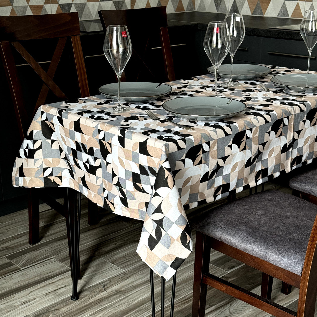 Linen waterproof tablecloth with Teflon, Geometry collection,  luxury quality (custom or standard size)
