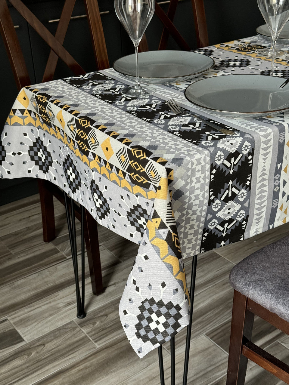 Linen waterproof tablecloth with Teflon, Geometry collection,  luxury quality (custom or standard size)