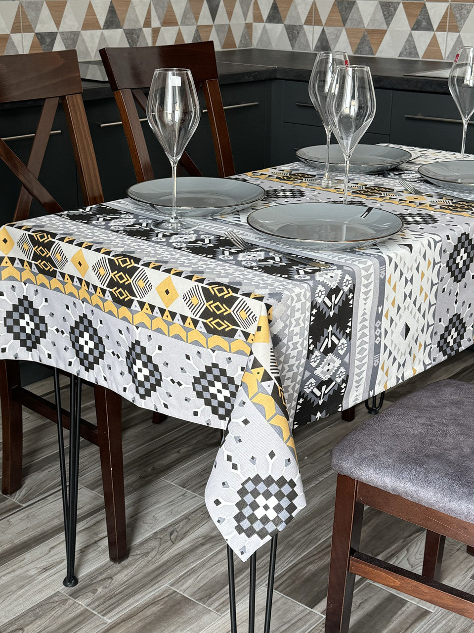 Linen waterproof tablecloth with Teflon, Geometry collection,  luxury quality (custom or standard size)
