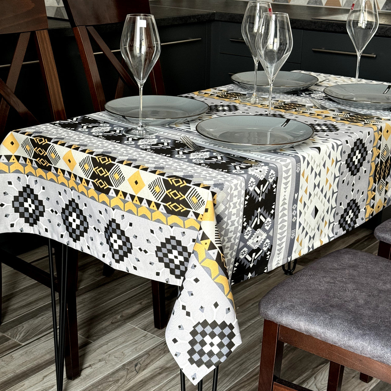 Linen waterproof tablecloth with Teflon, Geometry collection,  luxury quality (custom or standard size)