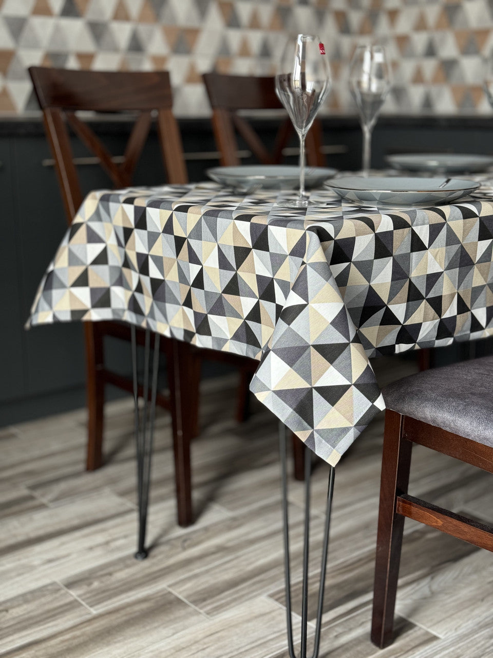 Linen waterproof tablecloth with Teflon, Geometry collection,  luxury quality (custom or standard size)
