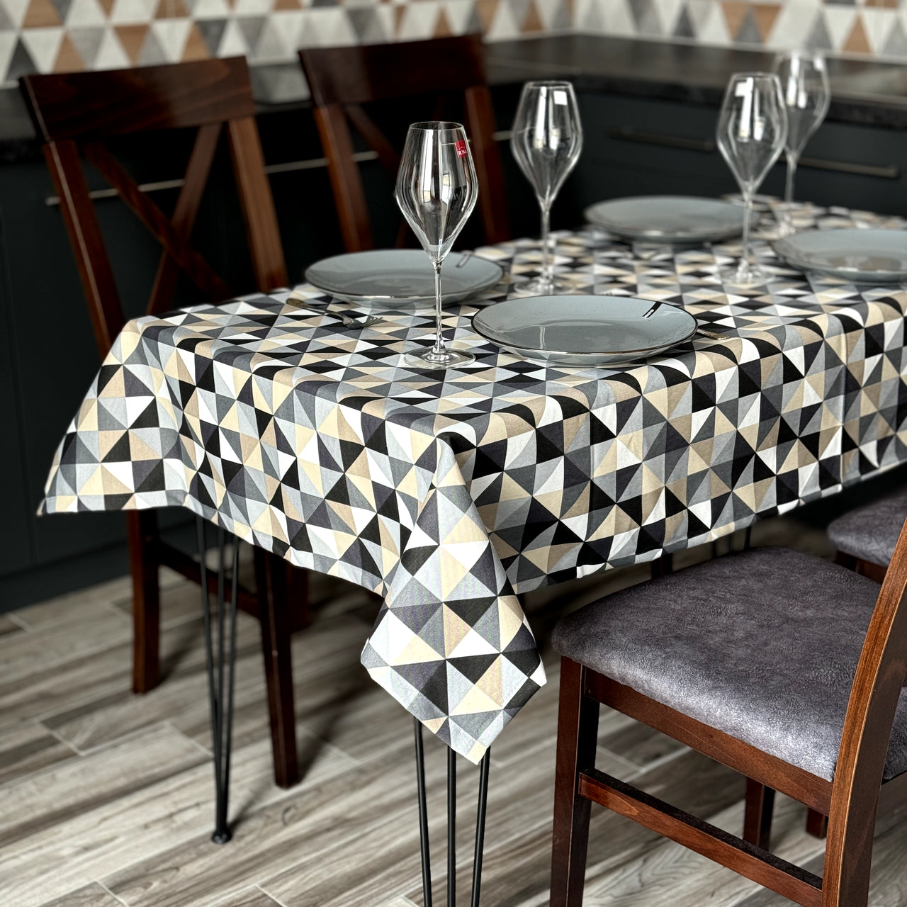 Linen waterproof tablecloth with Teflon, Geometry collection,  luxury quality (custom or standard size)