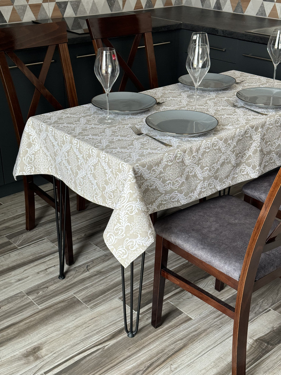 Linen waterproof tablecloth with Teflon, Geometry collection,  luxury quality (custom or standard size)